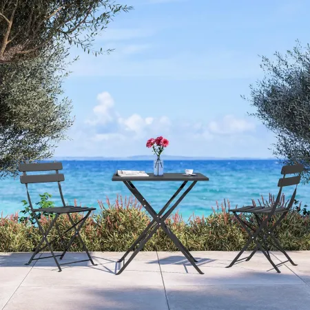 Set Tavolo da Giardino Quadrato 70x70 cm con 2 Sedie Antracite