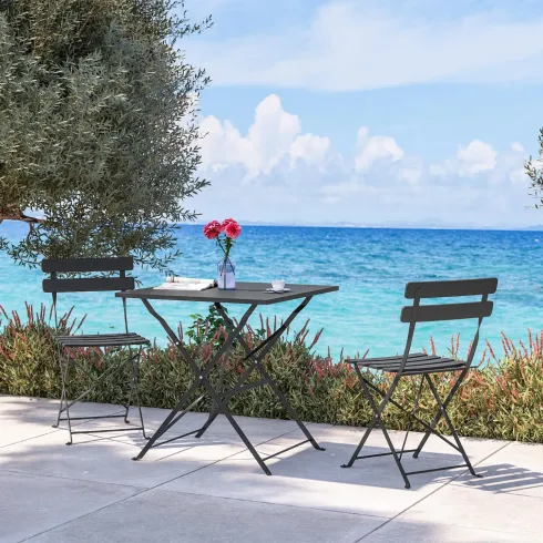 Set Tavolo da Giardino Quadrato 70x70 cm con 2 Sedie Antracite