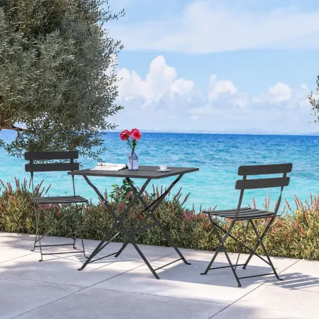Set Tavolo da Giardino Quadrato 70x70 cm con 2 Sedie Antracite