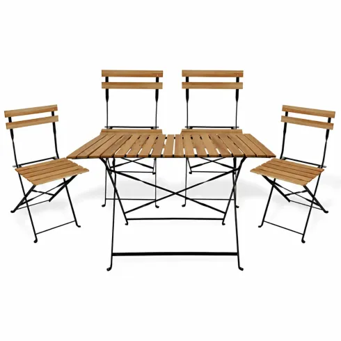 Set Tavolo da Giardino 55x110 cm con 4 Sedie Metallo Nero Legno