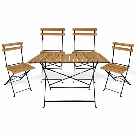 Set Tavolo da Giardino 55x110 cm con 4 Sedie Metallo Nero Legno