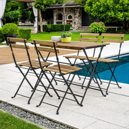 Set Tavolo da Giardino 55x110 cm con 4 Sedie Metallo Nero Legno