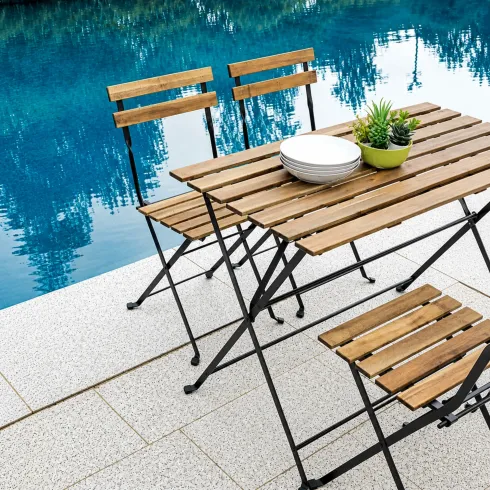 Set Tavolo da Giardino 55x110 cm con 4 Sedie Metallo Nero Legno