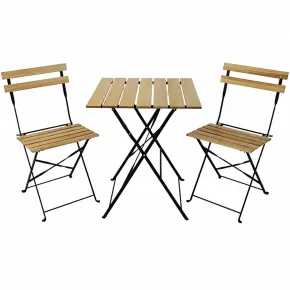 Set Tavolo da Giardino 55x55 cm con 2 Sedie Metallo Nero Legno