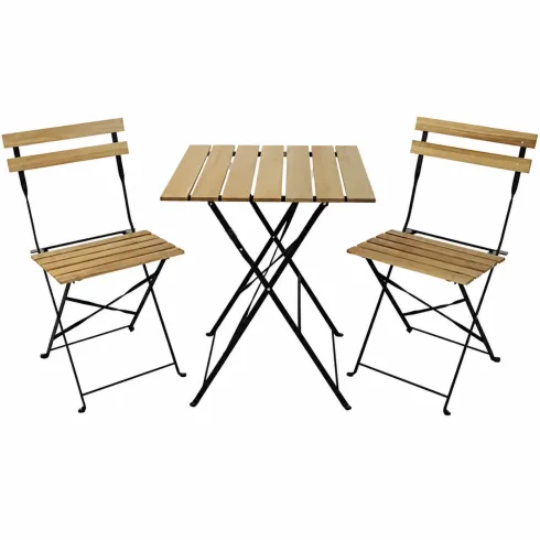 Set Tavolo da Giardino 55x55 cm con 2 Sedie Metallo Nero Legno