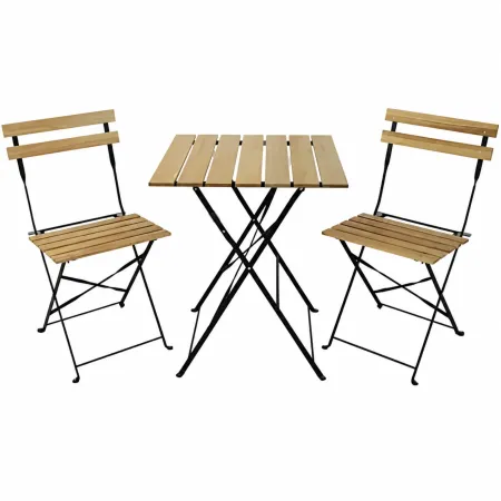Set Tavolo da Giardino 55x55 cm con 2 Sedie Metallo Nero Legno