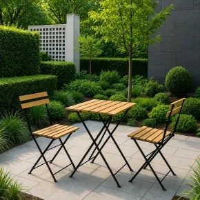 Set Tavolo da Giardino 55x55 cm con 2 Sedie Metallo Nero Legno 2