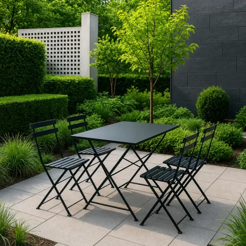Set Tavolo da Giardino Rettangolare 70x110 cm con 4 Sedie Antracite
