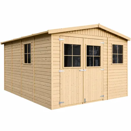 Casetta da Giardino 3x4 m Legno 17 mm Tetto OSB Doppia Porta Finestre