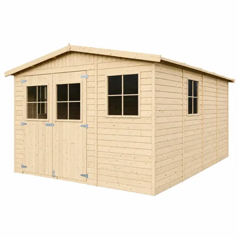 Casetta da Giardino 3x4 m Legno 17 mm Tetto OSB Doppia Porta Finestre