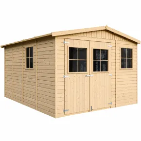Casetta da Giardino 3x4 m Legno 17 mm Pavimento Doppia Porta Finestre