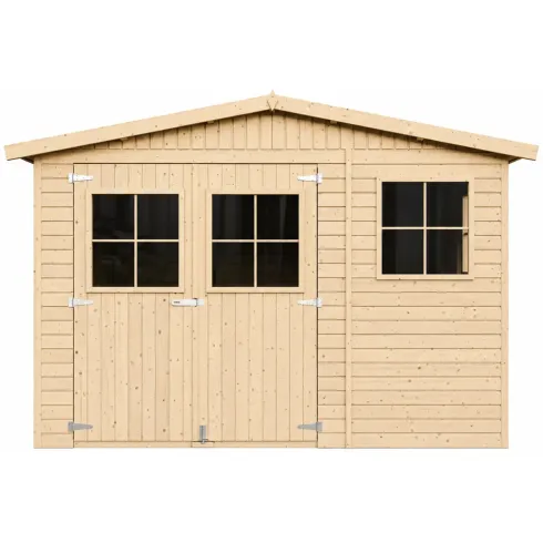 Casetta da Giardino 3x4 m Legno 17 mm Pavimento Doppia Porta Finestre