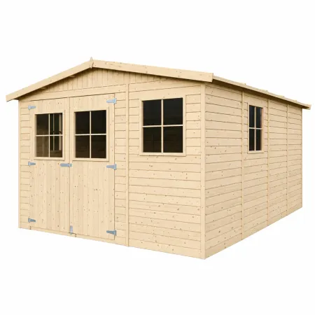 Casetta da Giardino 3x4 m Legno 17 mm Pavimento Doppia Porta Finestre