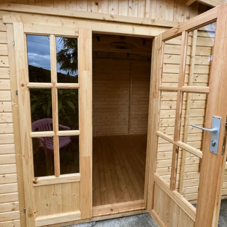 Casetta da Giardino in Legno 3x2 m con Pavimento Doppia Porta Finestre