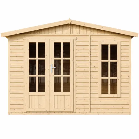 Casetta da Giardino in Legno 3x2 m con Pavimento Doppia Porta Finestre