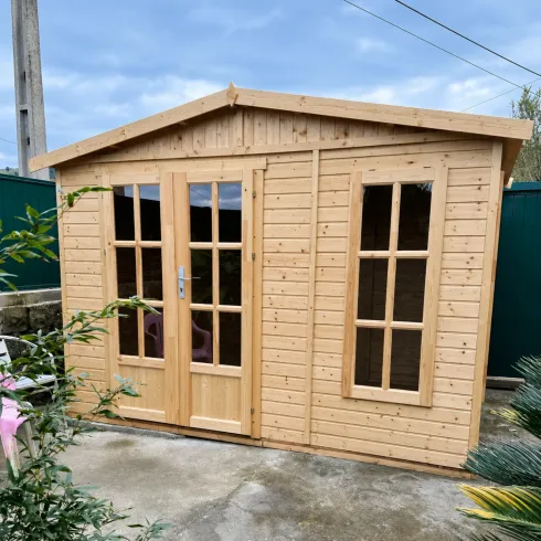 Casetta da Giardino in Legno 3x2 m con Pavimento Doppia Porta Finestre