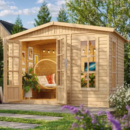 Casetta da Giardino in Legno 3x2 m con Pavimento Doppia Porta Finestre