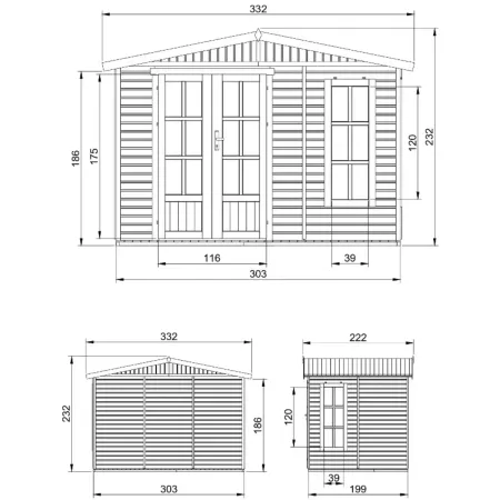 Casetta da Giardino in Legno 3x2 m con Pavimento Doppia Porta Finestre