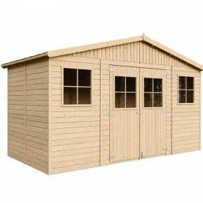 Casetta da Giardino 4x2 m Legno 17 mm Tetto OSB Doppia Porta Finestre