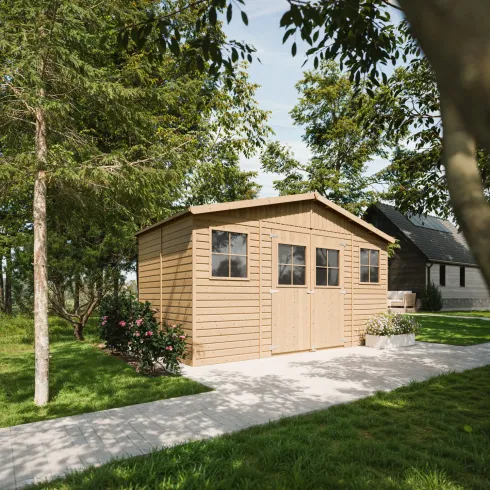 Casetta da Giardino 4x2 m Legno 17 mm Tetto OSB Doppia Porta Finestre
