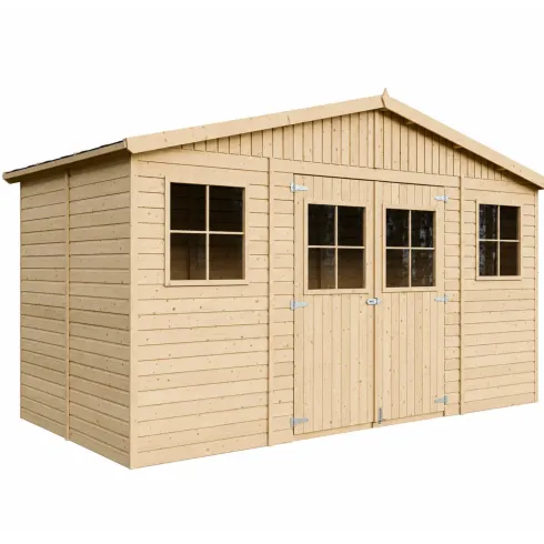Casetta da Giardino 4x2 m Legno 17 mm Pavimento Doppia Porta Finestre