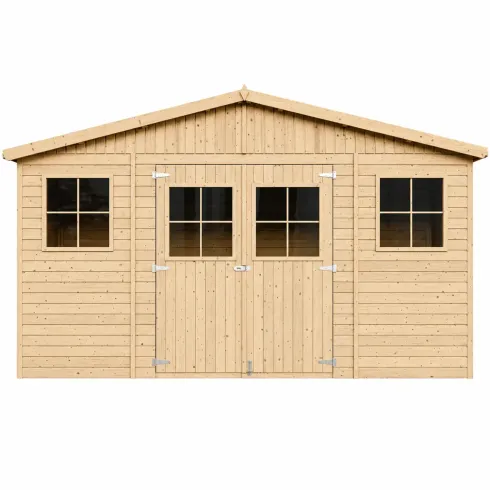 Casetta da Giardino 4x2 m Legno 17 mm Pavimento Doppia Porta Finestre