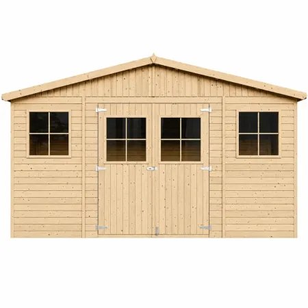 Casetta da Giardino 4x2 m Legno 17 mm Pavimento Doppia Porta Finestre