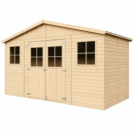 Casetta da Giardino 4x2 m Legno 17 mm Pavimento Doppia Porta Finestre