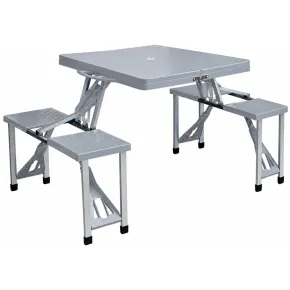 Set Tavolo Pieghevole con 4 Sgabelli in Alluminio Grigio Pic Nic