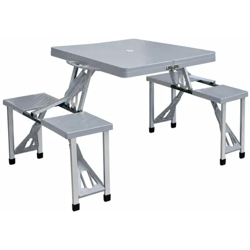 Set Tavolo Pieghevole con 4 Sgabelli in Alluminio Grigio Pic Nic