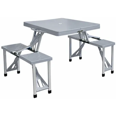 Set Tavolo Pieghevole con 4 Sgabelli in Alluminio Grigio Pic Nic