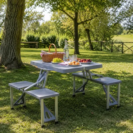 Set Tavolo Pieghevole con 4 Sgabelli in Alluminio Grigio Pic Nic
