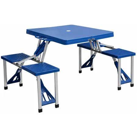Set Tavolo Pieghevole con 4 Sgabelli in Alluminio Blu