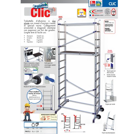 Ponteggio Mobile Altezza lavoro 4.36 Scala Trabattello in Alluminio Ruote Facal | BricoShop24