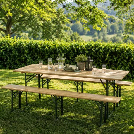 Set Birreria 220x70 in Legno con Tavolo 2 Panche Arredo Richiudibile Sagre Feste