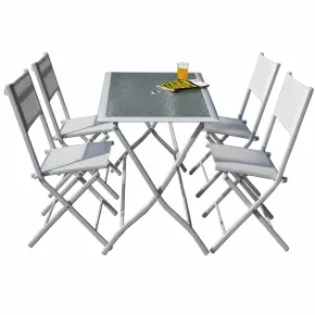 Set Tavolo e 4 Sedie Pieghevoli in Acciaio Arredo Esterno da Giardino Balcone