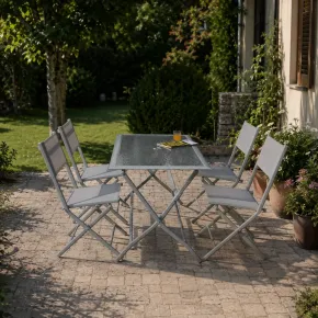 Set Tavolo e 4 Sedie Pieghevoli in Acciaio Arredo Esterno da Giardino Balcone 2