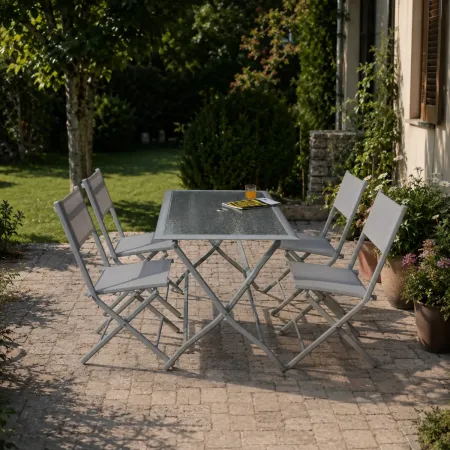Set Tavolo e 4 Sedie Pieghevoli in Acciaio Arredo Esterno da Giardino Balcone