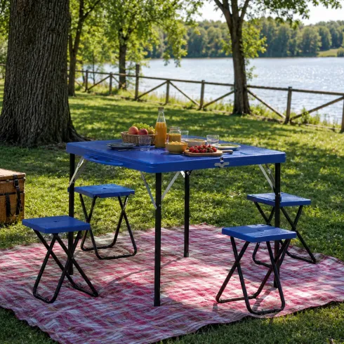 Tavolo Pic nic Pieghevole in Acciaio da Campeggio Sgabelli da Giardino Esterno