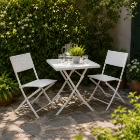 Set Tavolo e Sedie Pieghevoli da Balcone Acciaio e Polirattan Giardino Esterno 2