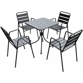 Set Pranzo Tavolo 4 Sedie con Braccioli Antracite Acciaio da Giardino Terrazzo | BricoShop24