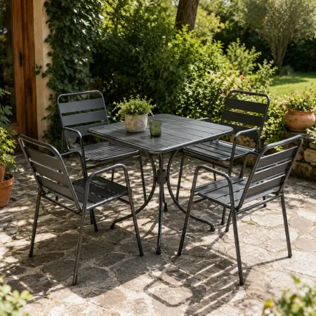 Set Pranzo Tavolo 4 Sedie con Braccioli Antracite Acciaio da Giardino Terrazzo | BricoShop24