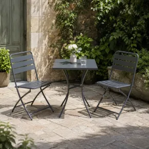 Set da Pranzo Tavolo con 2 Sedie Pieghevoli Acciaio da Giardino Esterno Balcone | BrcioShop24 2