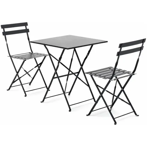 Tavolo e 2 Sedie Pieghevoli Nero in Ferro Tavolino da Balcone Esterno Giardino | BricoShop24