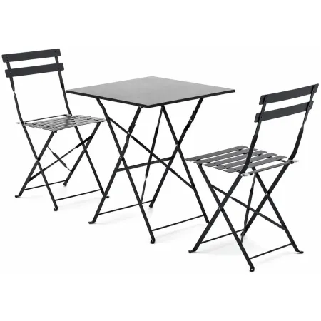 Tavolo e 2 Sedie Pieghevoli Nero in Ferro Tavolino da Balcone Esterno Giardino | BricoShop24