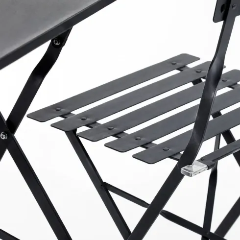 Tavolo e 2 Sedie Pieghevoli Nero in Ferro Tavolino da Balcone Esterno Giardino | BricoShop24