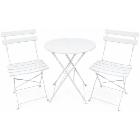 Set Tavolo Rotondo e 2 Sedie Pieghevoli per Terrazzo Giardino Balcone Esterno | Bricoshop24