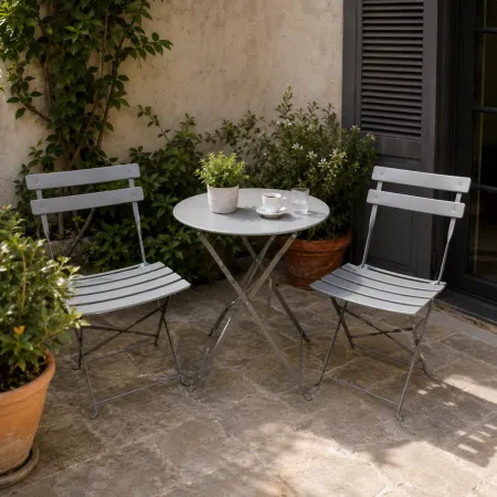 Tavolo Rotondo e 2 Sedie in Acciaio Set da Giardino Terrazzo Balcone Pieghevole  | Bricoshop24
