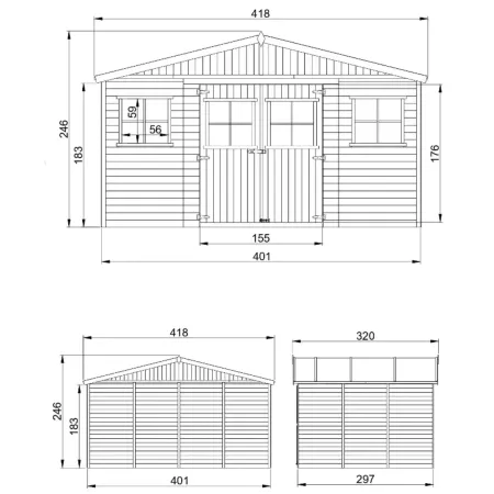 Casetta in Legno Giardino 4x3 Pannelli 17 mm Porte Doppie Finestre
