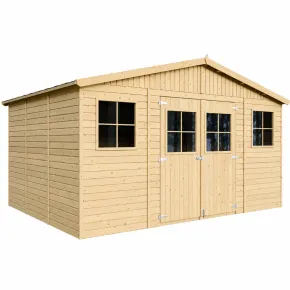 Casetta in Legno Giardino 4x3 17 mm Pavimento Porte Doppie Finestre